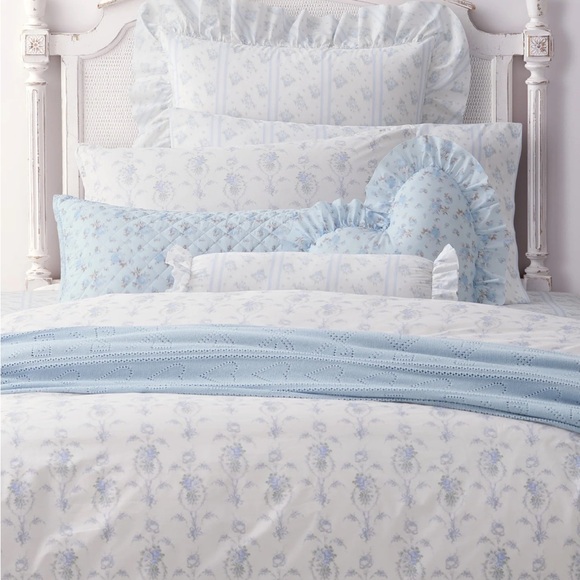 LoveShackFancy LSF Full / Queen Duvet Cover 2 Pillow Shams Blue - Picture 3 of 5